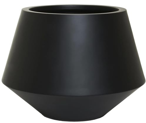 VIVANNO Pflanzkübel Berbelit 30x32 cm - Blumenkübel Fiberglas Schwarz Matt | Großer Pflanzentopf für Außen und Innen, Frostsicherer Blumentopf in Handarbeit, Modernes Bauchig-Kantiges Design