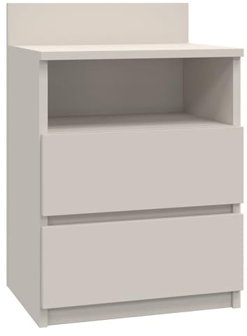 CDF Nachttisch M1 Malwa, Nachtschrank | Farbe: Kaschmir (beige) | Ideal für Schlafzimmer, Kinderzimmer, Teenager | Einfache Montage | Zwei geräumige Schubladen | Grifflose Schubladen