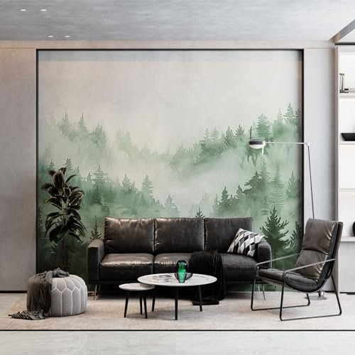 Papier Peint Panoramique Jungle Vert Sauge Poster Mural, 200 x 140 cm (WxH) Peinture Murale pour Salon, Chambre, Chambre d'enfants, Restaurant Nature Décoration Murale