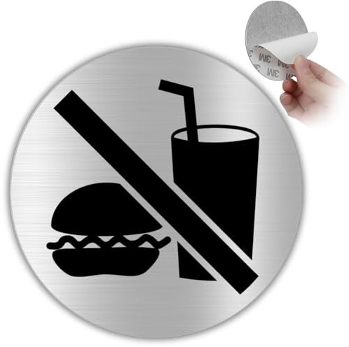 LEIASA | Señal Adhesiva No Comida No Bebida - Diámetro Ø 100 mm - Grosor 0.8 mm - Aluminio - Rótulo de Prohibido Comida y Bebida - Signo No Alimentos - Cartel Adhesivo 3M Prohibido Beber y Comer