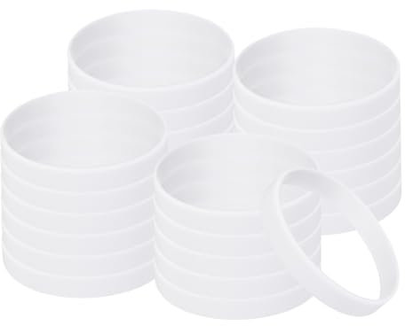 PATIKIL Silicone Bracelets, 100 Pack Colored Rubber Wristbands Blank Stretch Sports Bands for Adults Teen Sports Team Games, White