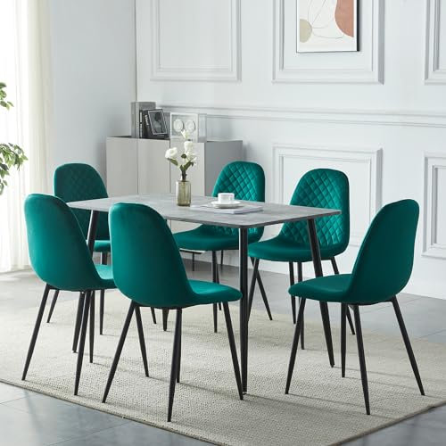 HomJoy Essgruppe mit 6 Stühlen Esstisch mit 6 Stühlen Set Essgruppen Rechteckiger Esstisch Küchentisch Stuhl aus Samt Stühle 6er Set für Wohnzimmer Esszimmer Wohnzimmer Büro (6, grün)