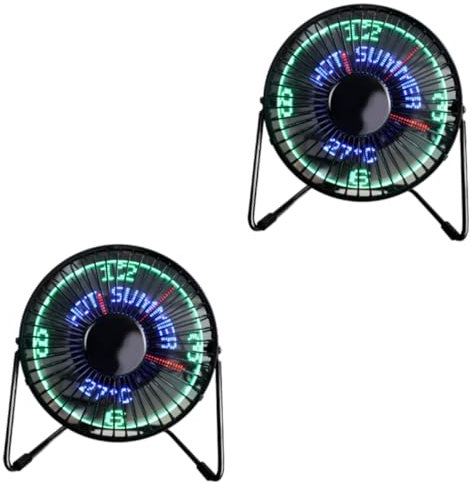 KONTONTY 2 Pièces ventilateur USB mini ventilateur ventilateurs portables horloge intelligente alimentation usb ventilateurs usb ventilateur personnel ventilateur d'horloge USB Black