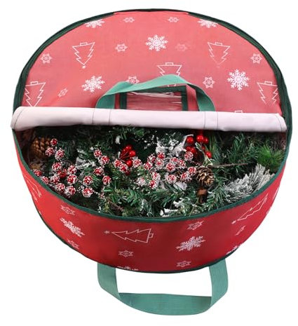 YiYa Weihnachtskranz Aufbewahrungstaschen Girland Aufbewahrungstasche mit Doppelreißverschluss Weihnachts-Hängekranz für Weihnachtsdekorationen Kränze（Rot)