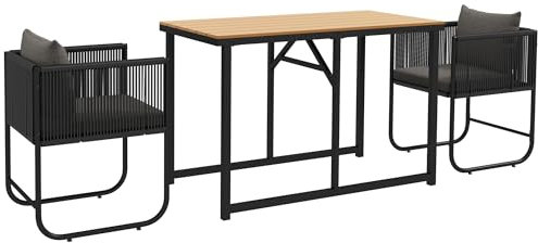 Outsunny Salon de Jardin Ensemble de Jardin 3 pièces extérieur avec 2 fauteuils et 1 Table 4 Coussins Plateau Aspect Bois Noir