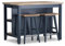 Statement Furniture Florence Breakfast Bar, Slatted Shelves, Hidden Tray, Chopping Board, Acacia Wood Top, Kitchen Island W126cm H91cm D78cm (navy blue)