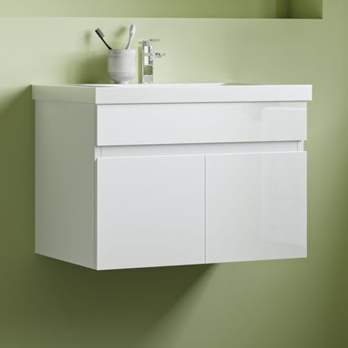 Aica Sanitär Waschtisch mit Unterschrank 60cm Bergen Badmöbel Set Hochglanz Weiß Waschbecken mit Unterschrank MDF Softclose