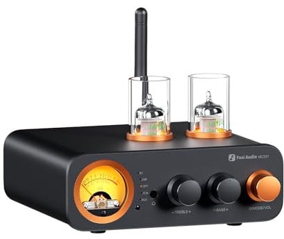 Fosi Audio MC331 Röhrenvollverstärker mit DAC, 2 Kanal Heim Stereo Audio Verstärker für HiFi Regallautsprecher/3,5mm Kopfhörer, Retro VU-Messer Vorverstärker mit Bluetooth und USB/Opt/Coax/RCA