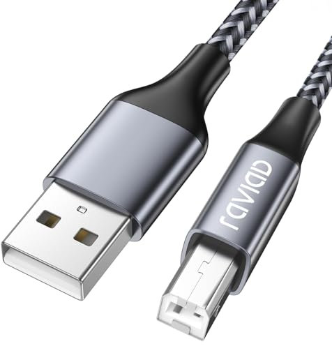 RAVIAD USB Printer Cable 3M/9.9FT USB 2.0 Type A Male to B Male Nylon Braided Scanner Cord Printer Cord Compatible with Printers like HP, Brother, Lexmark, Dell, Envy and all other USB A/B devices