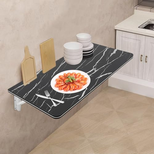 WindWilder Klappbarer Wandschreibtisch, 80x40cm Wandmontierter Klapptisch, Wandklapptisch für Küche Zimmer Wohnzimmer Kinderzimmer, Tragfähigkeit 30kg/66 lbs (Schwarz, 80x40cm)