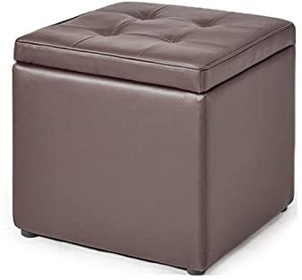 Ottomane aus PU-Leder, Aufbewahrungsbox mit Deckel, Schwammkissen, Würfel, Sitz, Fußhocker für Wohnzimmer, Braun (40 x 40 x 40 cm)
