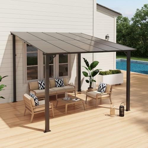 OC Orange-Casual Terrassenüberdachung, 3x3m Pergola, Anti-UV Carport mit Sonnendach aus PE-Platte&Aluminium, 3 Packets insgesamt, Pavallon für Garten, Hinterhof, Schwimmbad