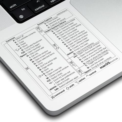 Afterplug - Adesivo per tasti di scelta rapida per Mac OS, 50+ scorciatoie per MacBook Pro e Air da 13-16 (azzurro, grigio spazio, argento e solo Starlight), vinile senza residui, trasparente con