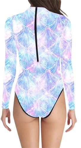 Generisch Swimsuit Sports Swimsuit 3D Shiny Women's with Cups One Piece Tummy Control Swimwear Piece Monokinis with Leg Figure-Shaping Zip Wetsuit for Surfing Snorkelling Canoeing, lightblue, L