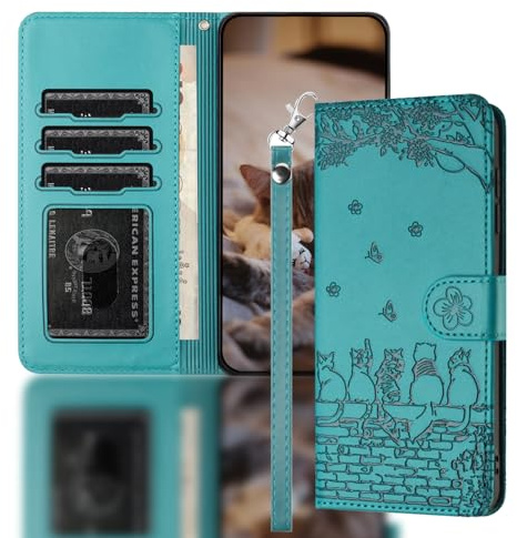 Nokverzy Magnetische Handyhülle für Huawei P40 lite 5G(6.5) Hülle Klappbar Stoßfest Leder Katze Magnet Hülle für Huawei P40 lite 5G(6.5) Lederhülle mit Kartenfach Ständer Band Geldbörse Blau