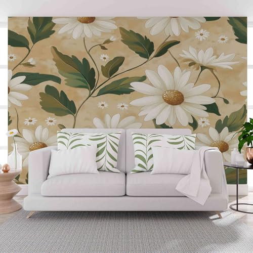 Kntnshac Fleurs Végétales Papier Peint, Décoration Murale Pour Salon, Chambre, Jaune Papier Peint Panoramique 3D 400 x 280 cm (L x H)