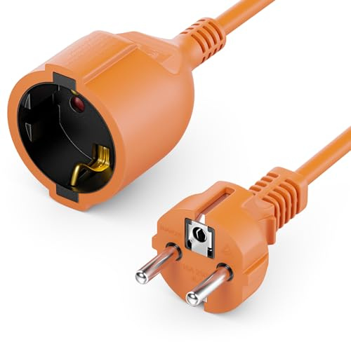 deleyCON 3,0m Verlängerungskabel Stromkabel Netzkabel Verlängerung Schutzkontakt Stecker Typ F (CEE 7/7) auf Buchse (CEE 7/3) Berührungsschutz TV PC Computer Beamer - Orange