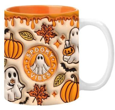 Halloween Decorations Novelty 3D Colourful Pastel Print Halloween Mug,Spooky Ghost Cup for Tea & Coffee,Cute Pumpkin Ghosts Coffee Cup,Autumn Decorations Pumpkin Home Decor Gifts for Women