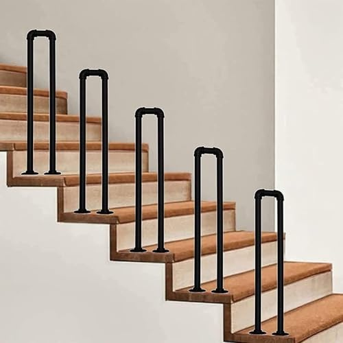 Stair Handrail, Hand Rails for Outdoor Steps, 1.1ft-3.3ft Metal Railing Non-Slip Grab Bar, U-Shaped Industrial Iron Pipe Banister Staircase Rails,for Decking Garden Terrace Balcony(100CM/3.3FT)
