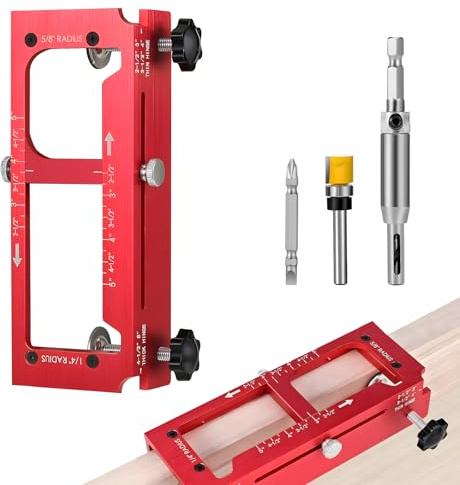 Door Hinge Jig, Adjustable Mortise Jig, Aluminum Alloy Door Hinge Template Kit for Hinge Installation, Door Hinges from 2.5 to 5 Length and Thicknesses, 1/4 Radius, 5/8 Radius