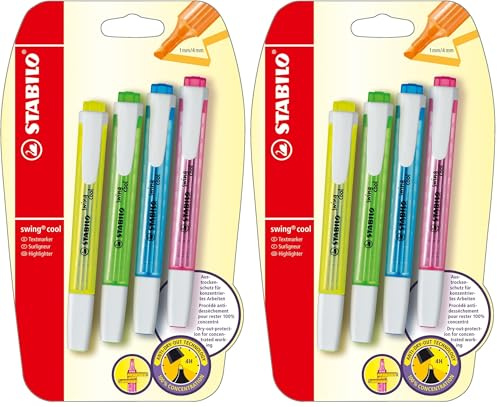 STABILO swing cool - Surligneur - blister x 4 surligneurs fluo - jaune, vert, bleu, rose