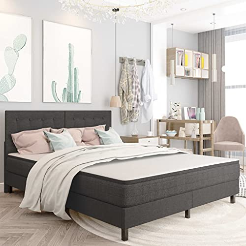 JHQHSM Boxspringbett Dunkelgrau Stoff 160x200 cm mit strapazierfähiger Matratze und stoßdämpfenden Federn für erholsamen Schlaf, langlebiger MDF und Metallrahmen, Gesteppte Auflage