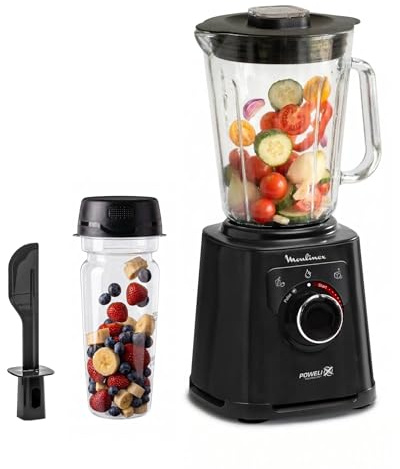 Moulinex - PerfectMix Blender Haute Vitesse Noir 1200W Bol Verre 2 L | Appareil a smoothie puissant 1200 W - Technologie de lames brevetée Powelix - Nettoyage automatique - 200 recettes incluses