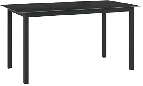 Kangardius Table de jardin noire en aluminium et verre, 150 x 90 x 74 cm, stable, résistante aux intempéries, pour jardin, balcon, terrasse, table à manger et table de balcon avec plateau en verre de