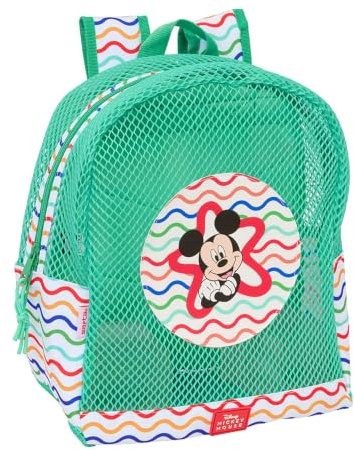 Safta | Mochila Antiarena Infantil Mickey Mouse para Playa y Piscina, Mochila de Playa con Rejilla Anti-Arena, 32x12x38 cm 13,15 L, Gran Capacidad, Hombreras Acolchadas y Doble Cremallera