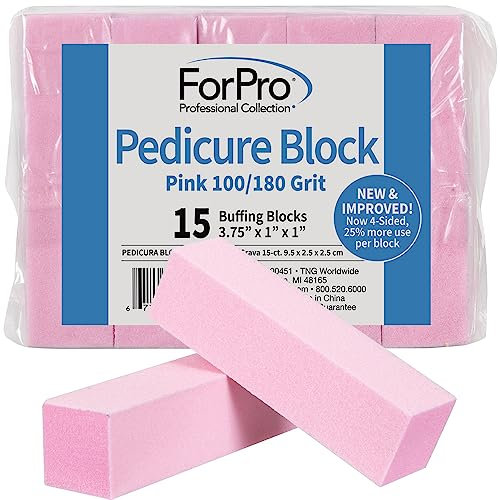 ForPro 15 Pack Pink Buffing Block, 100/180 Grit, 3.75 x 1 x 1 Buffer