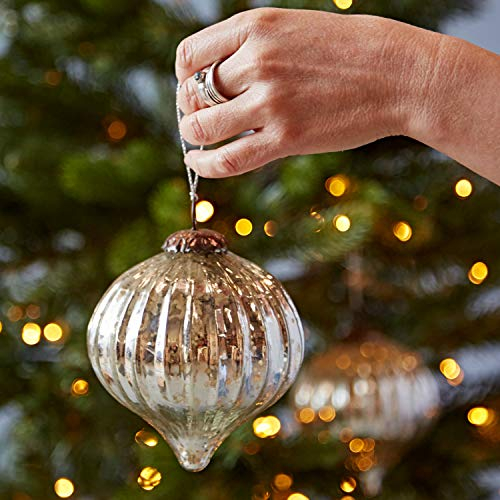 2 x Large Antique Effect Glass Christmas Baubles Tree Decorations - Pack of Two - Hanging Ornaments - Teardrop Bauble (2Pcs/set)