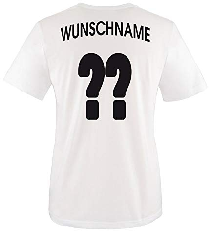 Comedy Shirts Coupe du Monde 2014 Maillot de l'Allemagne Nom et numéro au choix Pour enfant Blanc Vorne + Hinten | Wunsch 98-104