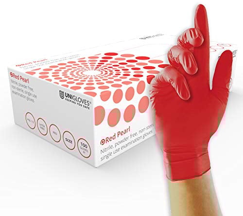Unigloves Red Pearl gants d'examen en nitrile - gants jetables polyvalents, sans poudre et sans latex - boîte de 100 gants, rouge, taille M (GP0063)