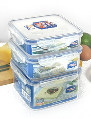 – Tartera Juego de 3 Lock & Lock, cuadrado 600 ml/870 ml y 1 x 1200 ml con servierei Juego