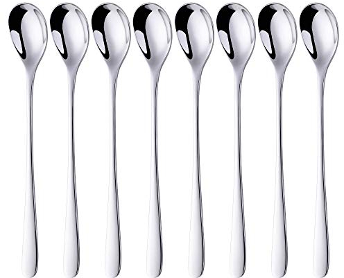 BISDARUN Latte Macchiato Löffel mit Langem Stil Edelstahl 304 Eislöffel 20,5CM(8 Inch) 8-teilig Lange Löffel für Kaffee Teel Dessertlöffel - Silber
