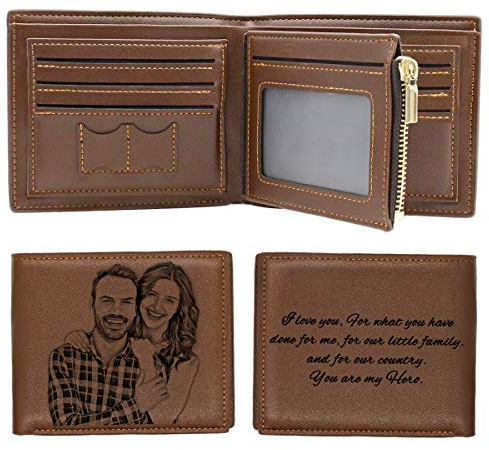 Personnalisé Photo Portefeuille en Cuir Portefeuille Gravée Homme,Personnalisé Cadeau pour la Papa Famille Petit Ami Noël