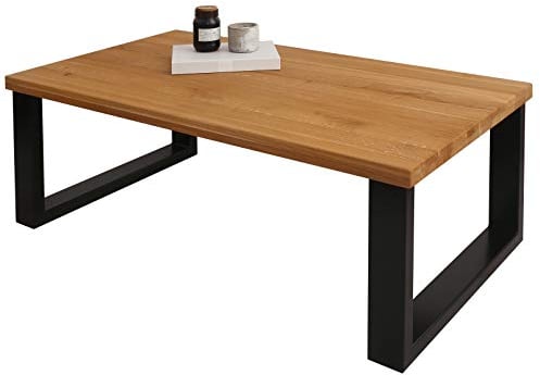 1 BestLoft Couchtisch Detroit - aus massiver Eiche (Eiche Hell Natur + Gestell Schwarz)