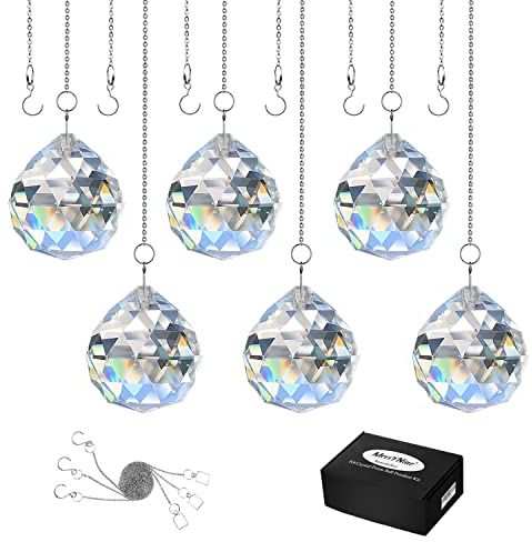 MerryNine 6 piezas de prisma de bola de cristal transparente atrapador de brillo del sol colgante arco iris, prismas de cristales colgantes para ventanas, para Feng Shui, para regalo (50 mm, 6