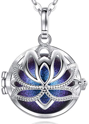 EUDORA Harmony Ball Collier bola de Grossesse Pendentif Lotus Yoga avec Musique souhaitant Carillon Balle pour Femme mère bébé Beau Cadeau de Bijoux, chaîne de 114 cm et 76 cm (Bleu étoilé)