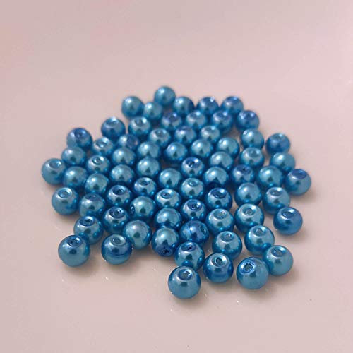 (4 mm/Blau) Glasperlen - Bastelperlen aus Glas rund - 30 Farben mit Loch Perlen zum Basteln auffädeln Armbänder Traumfänger bunt Set DIY mini kleine große Kinder Bastelperlen Schmuck