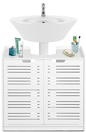 Ejoyous White Vanity with Two Doors, Modern Bathroom Cabinet Ideal for Families and Hotels