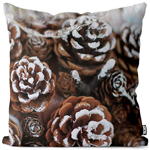 VOID Tannenzapfen Schnee Deko Kissenbezug Kissenhülle Sofakissen Kissen Deko Weihnachten Winter Weihnachtsdeko, Kissen Größe:50 x 50 cm