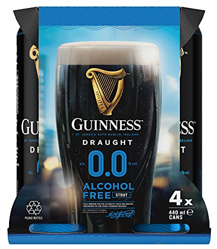 Guinness Draught 0.0 Alcohol Free | 0% vol | 4 x 440ml Cans | Iconic Stout | Rich Smooth Head & Sweetness of Malt Balanced with Hops | Guinness Six Nations | Ready For Rugby