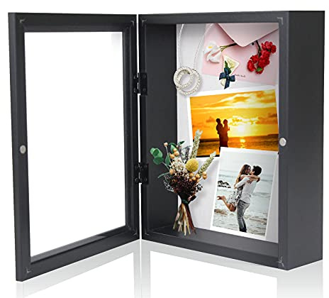 Muzilife 11x14 Shadow Box Picture Frame - 2.16 Interior Deep Wood & Glass Display Case Ready to Hang Memory Box Baby Sports Memorabilia, Pins, Awards, Tickets, and Photos (Black)