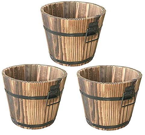 YLSZHY 3 macetas de madera para macetas rústicas con asa, maceta de jardín con maceta para el hogar, patio, interior y exterior
