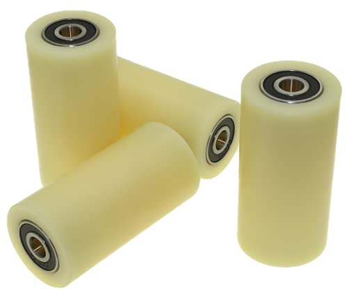 (50-100-12) Ein Satz von 4 Nylonrollen, aus Polyamid, 50 mm Durchmesser, 100 mm breit, 12 mm Lager, präzise gefertigt - 200 Kg Tragkraft