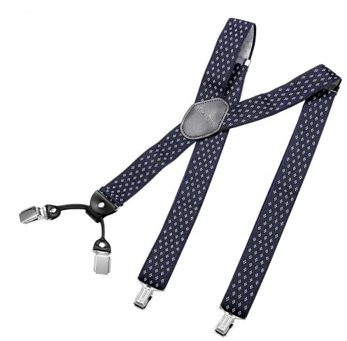 DonDon Hosenträger Herren extra stark Rauten blau weiß 3,5 cm Hosenträger Herren breit in Y-Form lang - Starke Clips passend für Anzug Jeans Chinos Vintage Rockabilly Suspenders