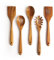 KITEISCAT Acacia Wooden Spoons for Cooking: 5-Piece Kitchen & Cooking Utensils Set - Wooden Spatula, Slotted & Pasta Spoon - Essential Wooden Utensil Set