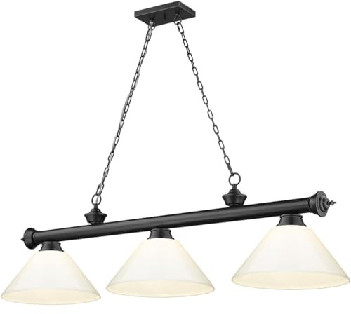 Z-Lite 2306-3MB-PWH Cordon Billiard Pendant, 3-Light 180 Total Watts, Matte Black