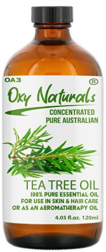 Oxy Natural Tea Tree Essential Oil, for Acne, Pimples, Scars, Skin, Face, Hair Care & Anti-Dandruff - 120ml (Glass Bottle)